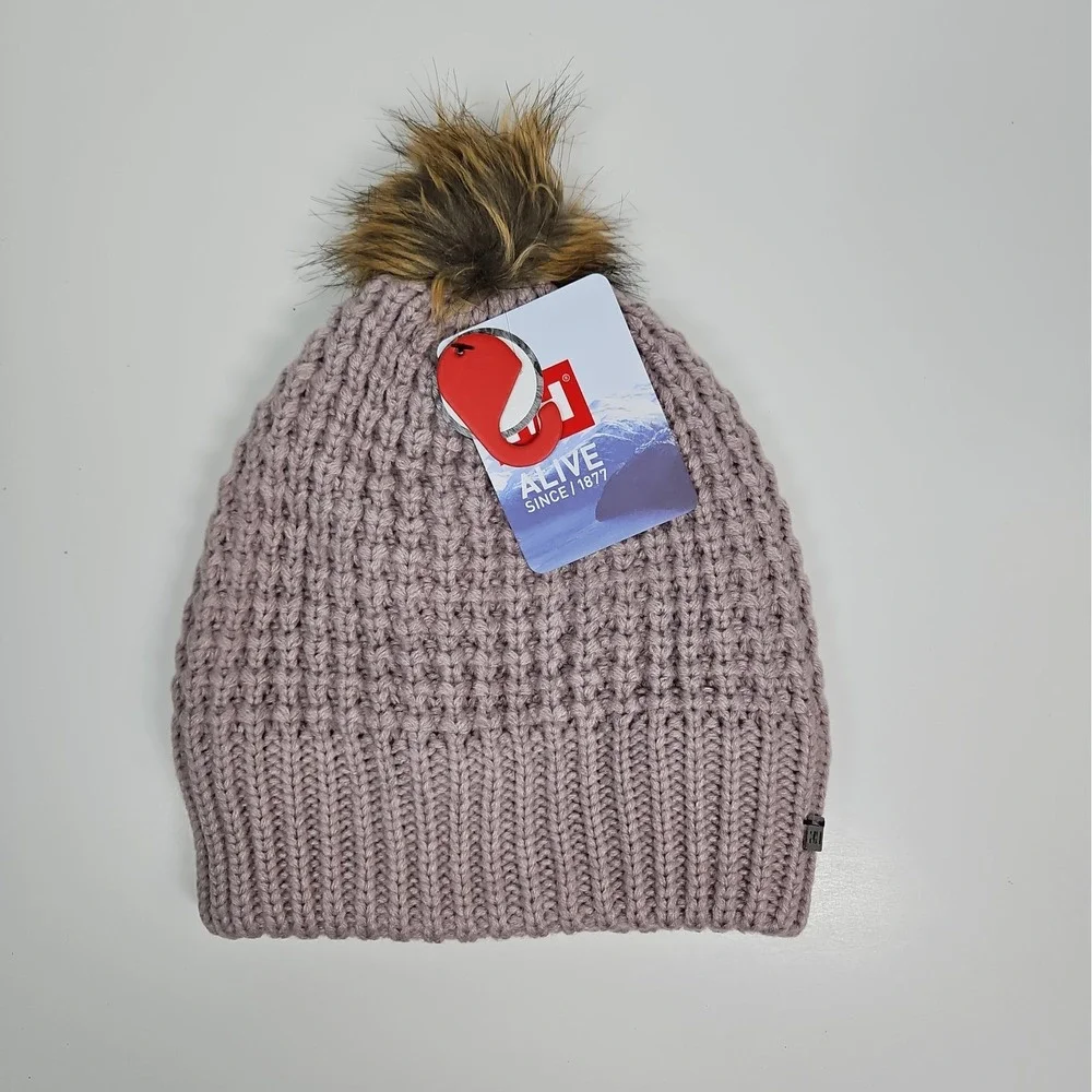 Helly Hansen Womens Dusty Purple Snowfall Faux Fur Lined Pom Pom Beanie NWT